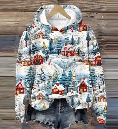 Krista - Hoodie met kerstmanprint en trekkoordcapuchon