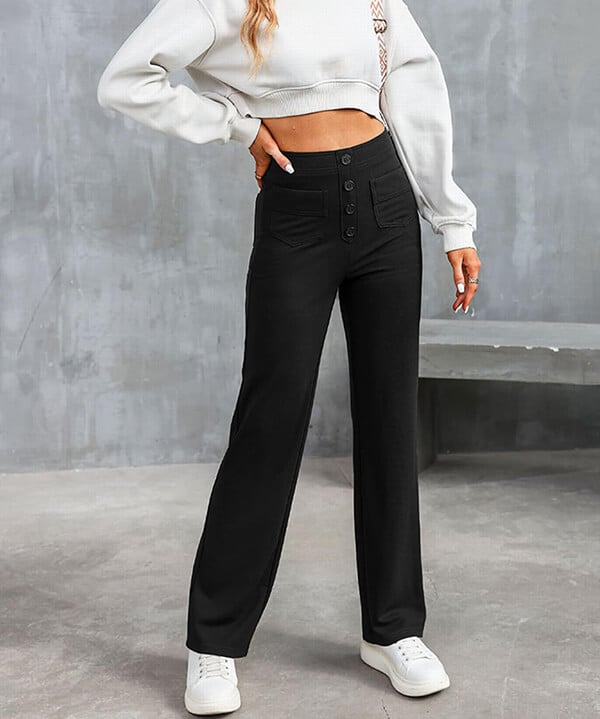 Elastische casual broek met hoge taille en rechte pijpen voor dames - Phoebe