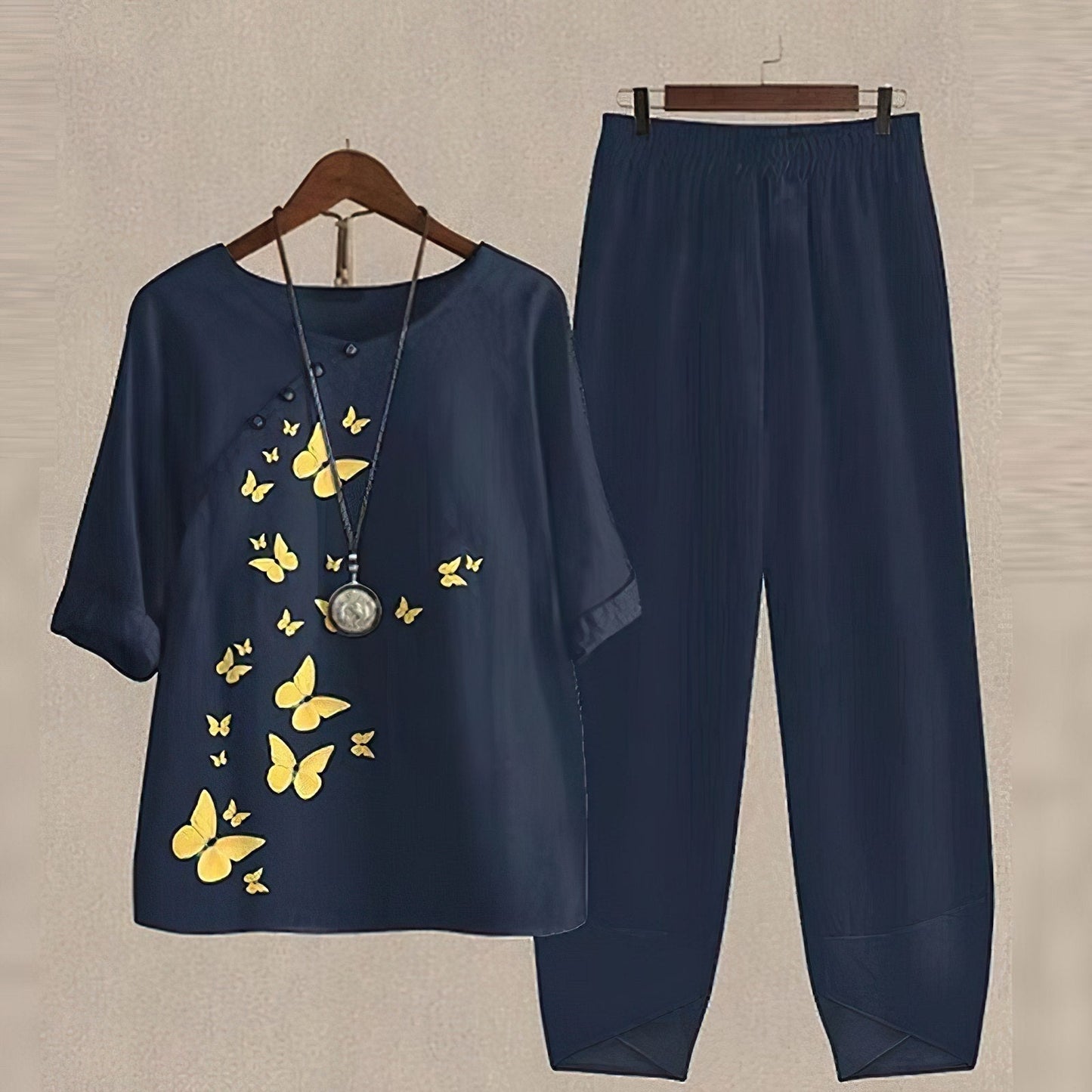 Elzbieta - Dames set met bloemige top en rechte broek