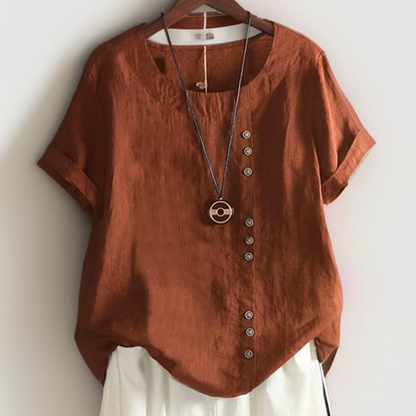 Sibilla - Asymmetrische dames top met knoopaccent