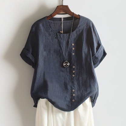 Sibilla - Asymmetrische dames top met knoopaccent