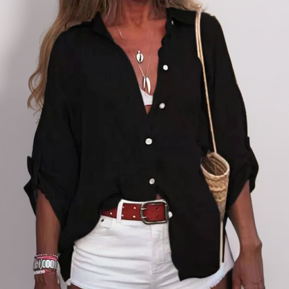 Linda - Casual lichtgewicht linnen Blouse met opgerolde Mouwen