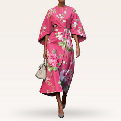 Amaya – Midi-jurk met bloemendessin en kimonomouwen voor dames