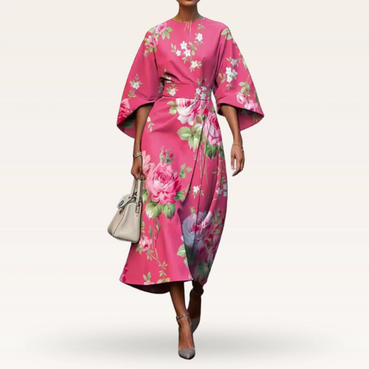 Amaya – Midi-jurk met bloemendessin en kimonomouwen voor dames