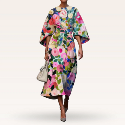 Amaya – Midi-jurk met bloemendessin en kimonomouwen voor dames