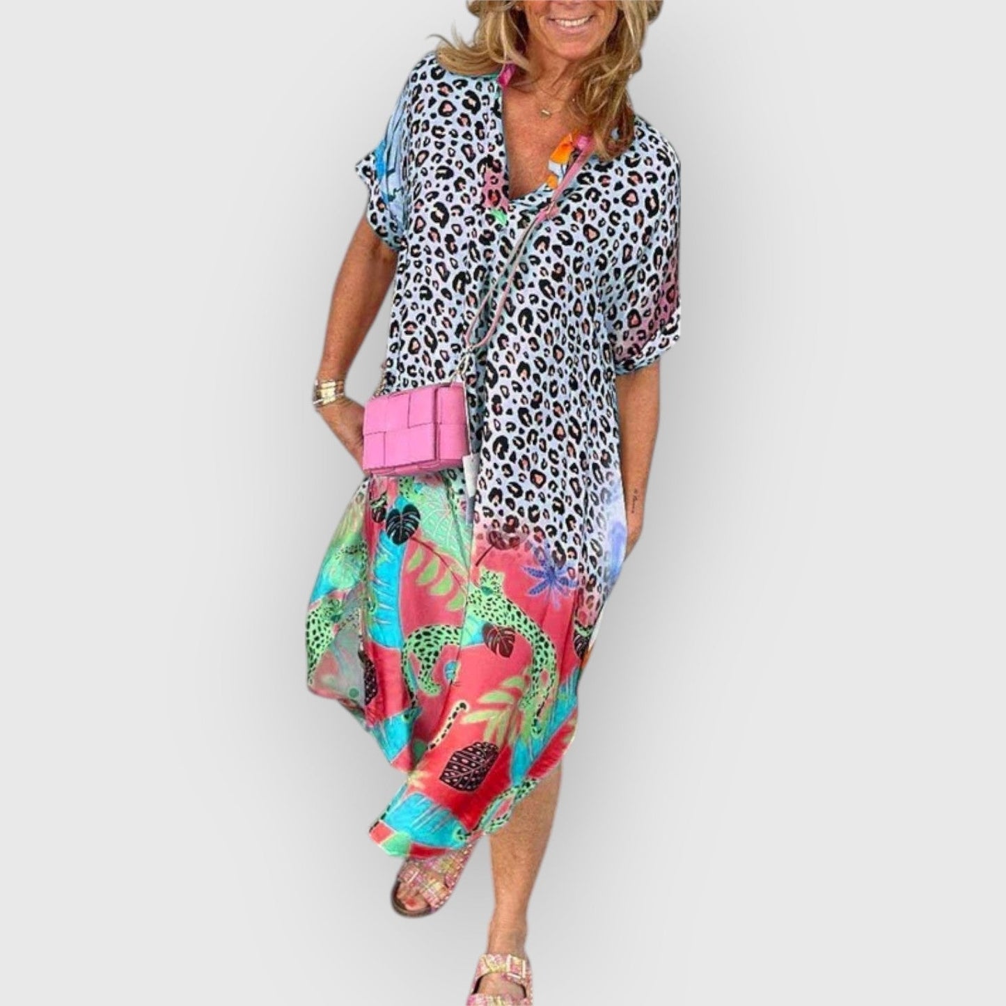 Brenda - Zwierige dames midi jurk met relaxte pasvorm