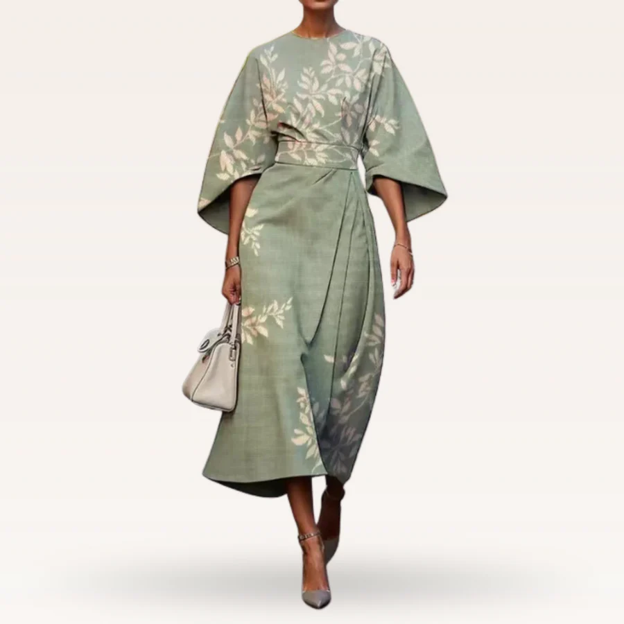 Amaya – Midi-jurk met bloemendessin en kimonomouwen voor dames