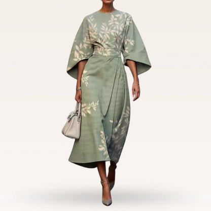Amaya – Midi-jurk met bloemendessin en kimonomouwen voor dames