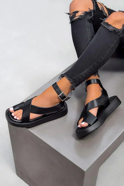Herra – Dames plateau sandalen met gekruiste banden en enkelgesp