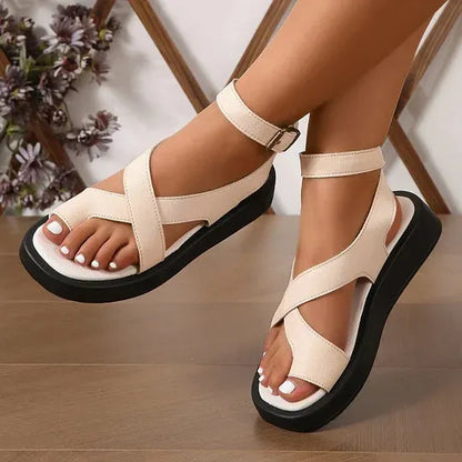 Herra – Dames plateau sandalen met gekruiste banden en enkelgesp