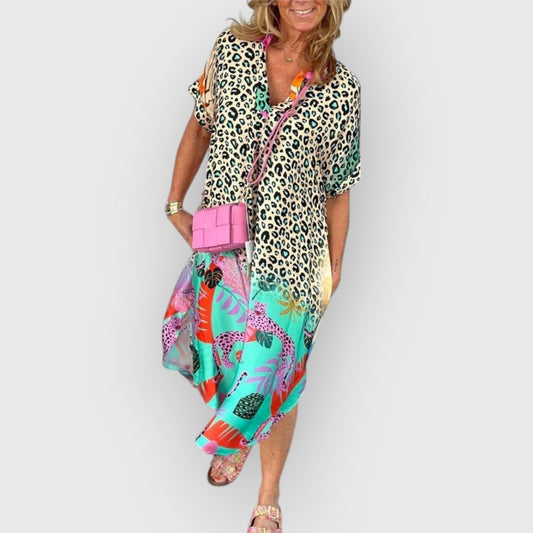Brenda - Zwierige dames midi jurk met relaxte pasvorm