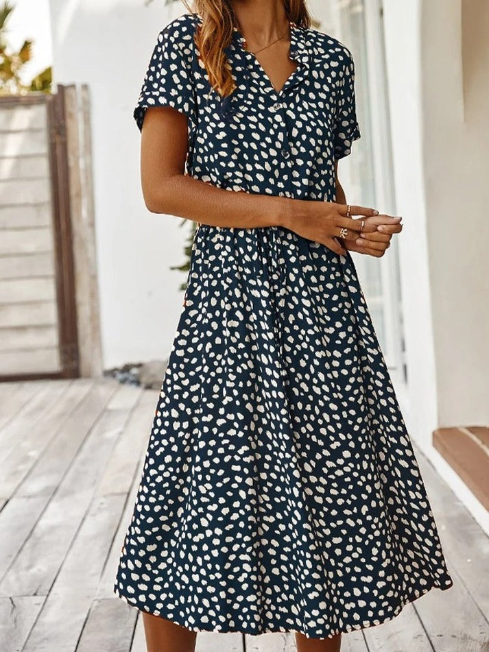 Nadezhda - V-hals zomerjurk met knoopsluiting voor dames