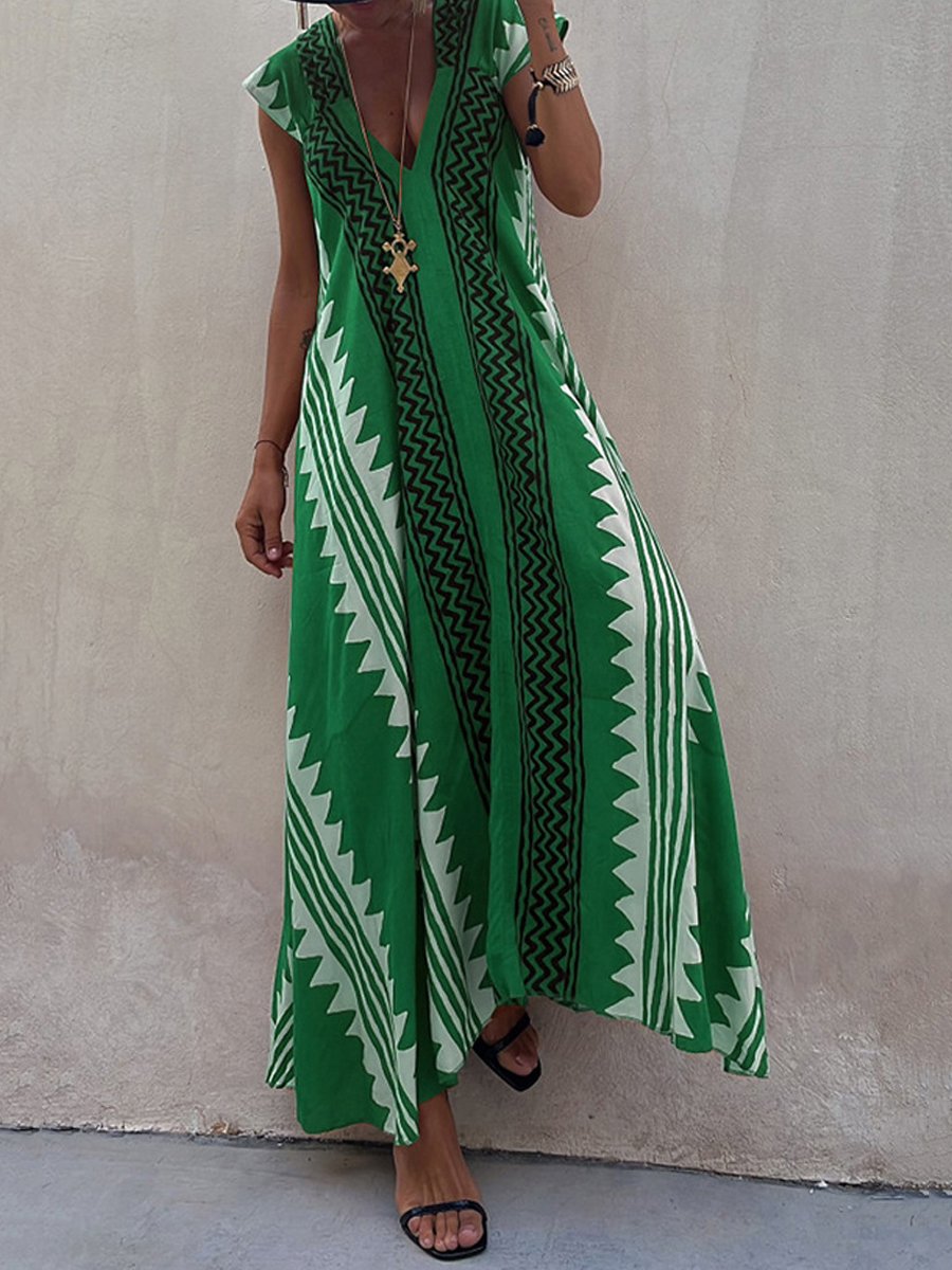 Fernanda - Dames maxi jurk met diepe v-hals en wijde mouwen