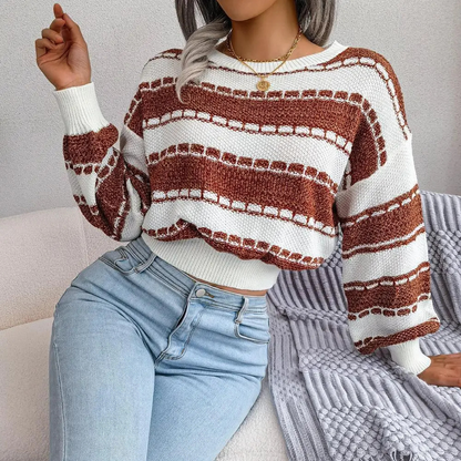 Lisette - Gestreepte gebreide cropped sweater voor dames