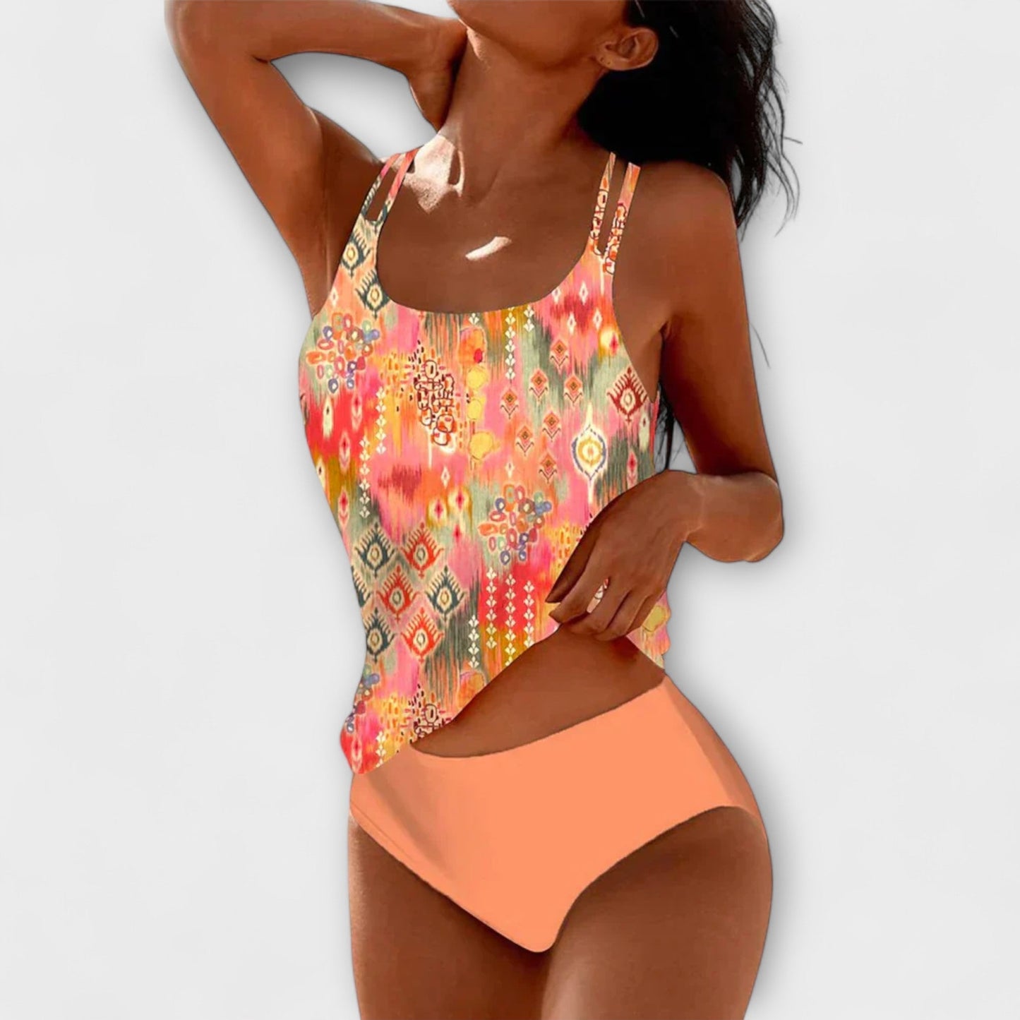 Coralie - Layla – Dames tankini met sierprint en dubbele bandjes