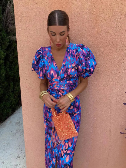 Ailly – Midi jurk met pofmouwen en cut-out detail voor dames