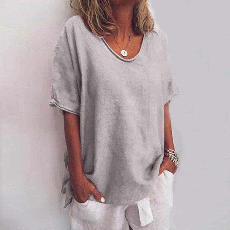 Lotte – Losvallende basic top met ronde hals voor dames
