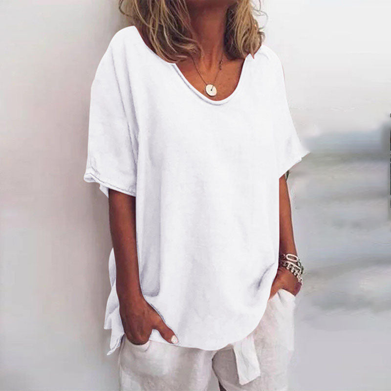 Lotte – Losvallende basic top met ronde hals voor dames