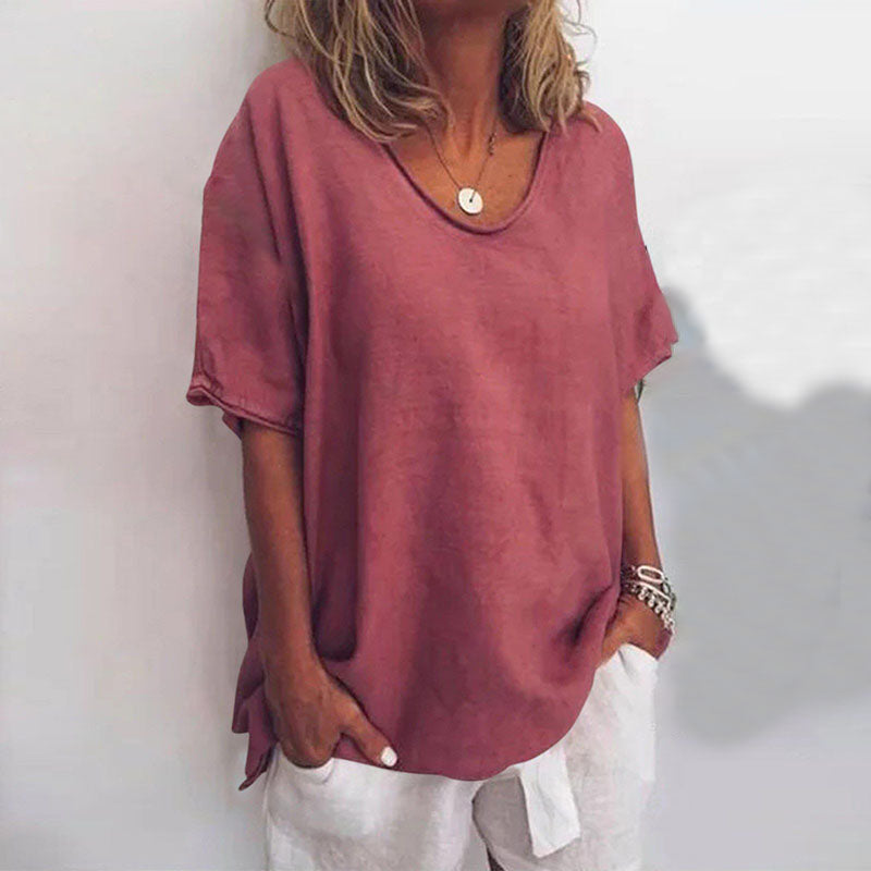Lotte – Losvallende basic top met ronde hals voor dames