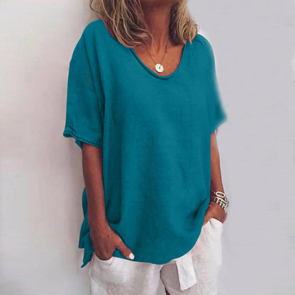 Lotte – Losvallende basic top met ronde hals voor dames