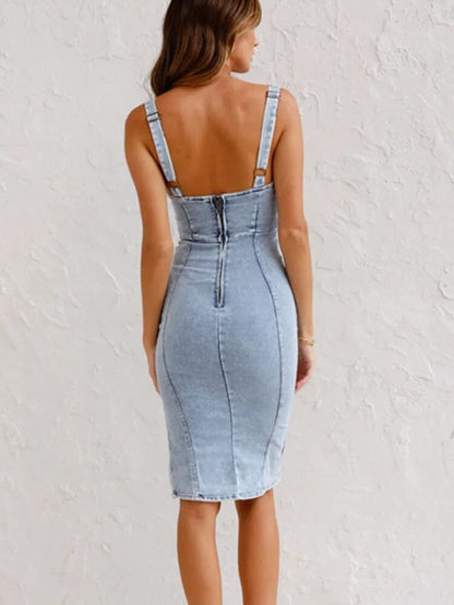 Veida - Denim midijurk met zijslit