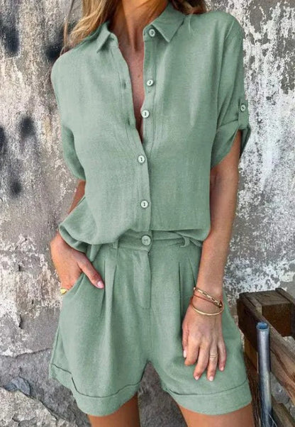 Clothilde - Tweedelige zomerset met blouse en short voor dames