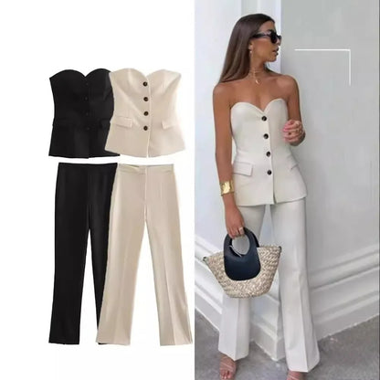 Sonja - Strapless dames set met top en rechte broek