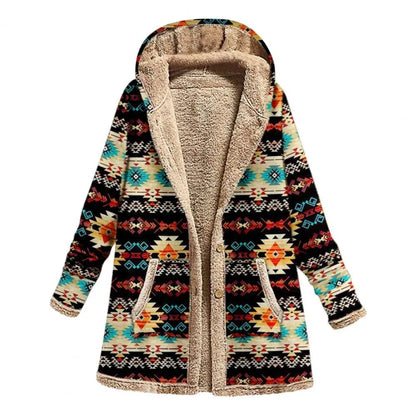 Aurelia - Tribal print fleece jas met capuchon