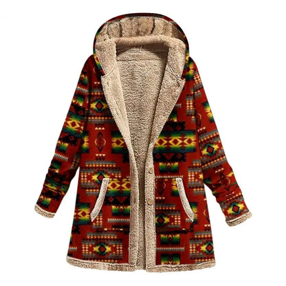 Aurelia - Tribal print fleece jas met capuchon