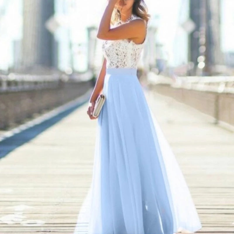 Nicoletta - Mouwloze avondjurk met hoge hals voor dames