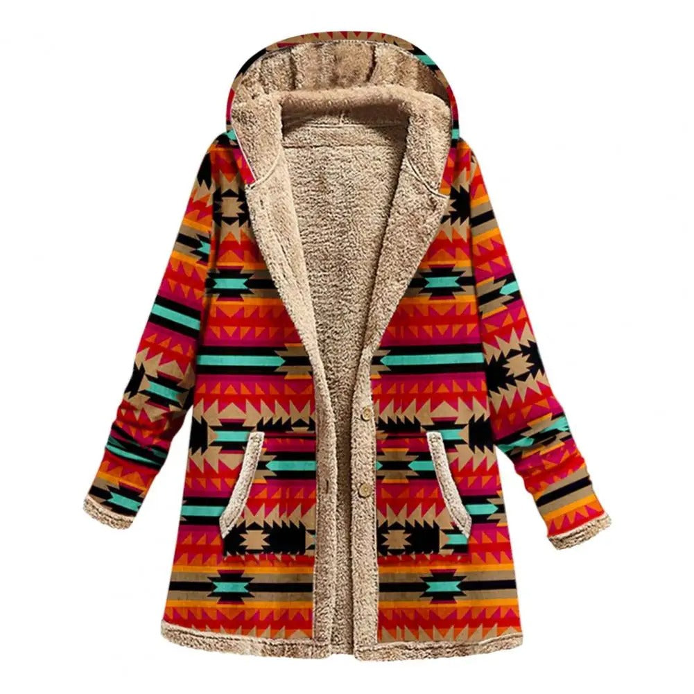 Aurelia - Tribal print fleece jas met capuchon