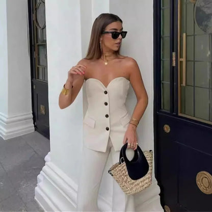 Sonja - Strapless dames set met top en rechte broek