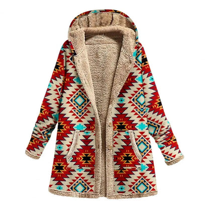 Aurelia - Tribal print fleece jas met capuchon