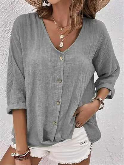Yamila - Dames blouse met v-hals en knoopsluiting