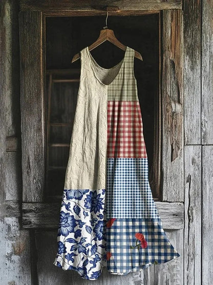 Shireen – Mouwloze patchwork A-lijn jurk met ronde hals voor dames