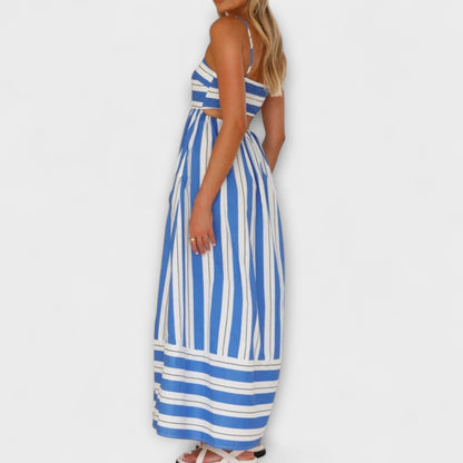 Tamaris - Strapless maxi jurk met plooivalling en fijne schouderbandjes