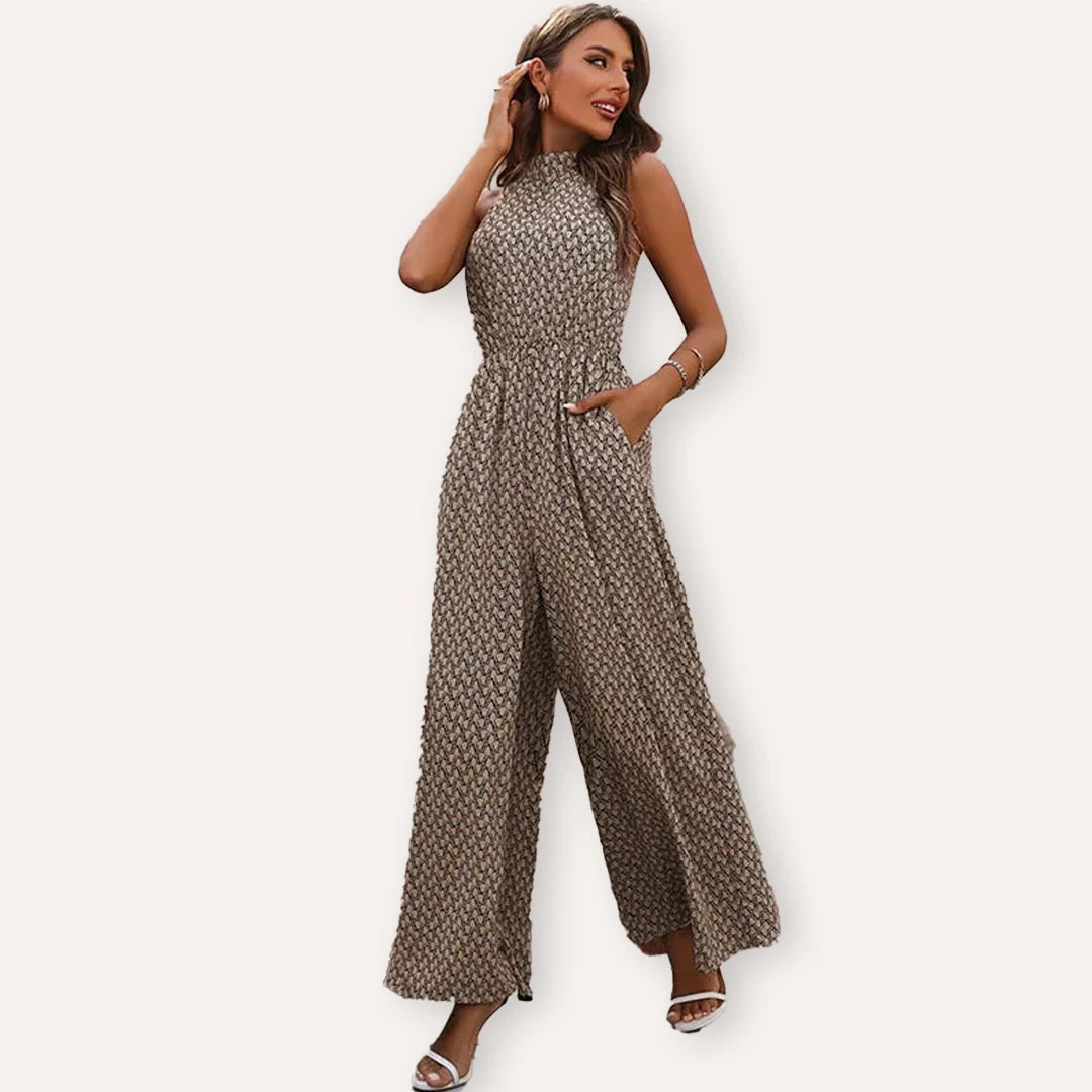 Janette - Mouwloze dames jumpsuit met hoge hals en rechte pijpen