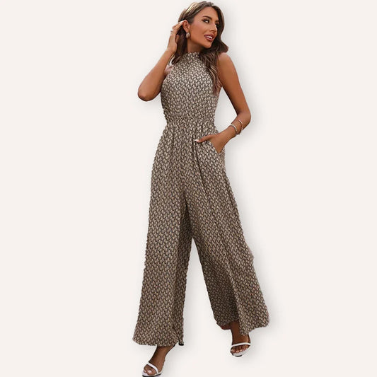Janette - Mouwloze dames jumpsuit met hoge hals en rechte pijpen