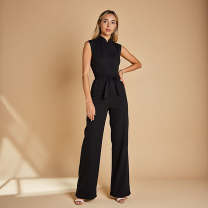 Nolene – Mouwloze wide-leg jumpsuit met strikceintuur voor dames