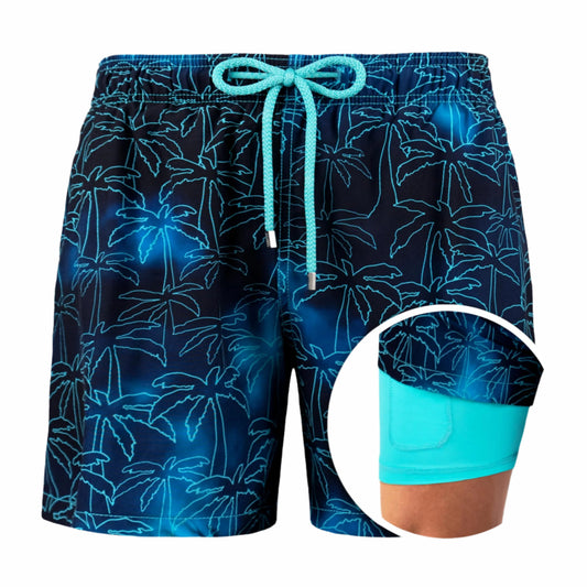 Heinrich - Heren mid-length zwemshort met palmprint en geïntegreerde binnenbroek