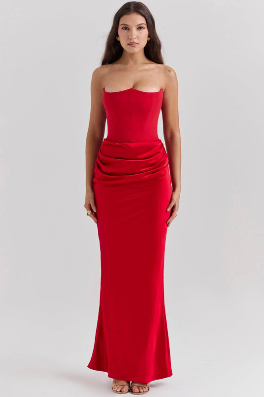 Ira - Elegante Strapless Avondjurk met Aansluitend Muiltje