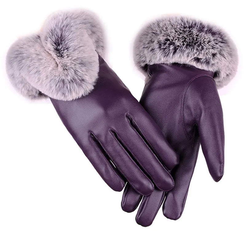 Luxe leren handschoenen met imitatiebont manchet