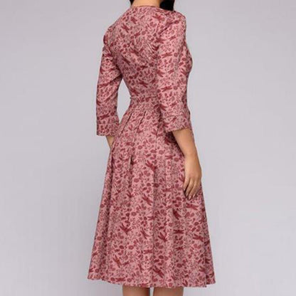 Elaina - Midi-jurk met bloemenprint en zakken voor dames