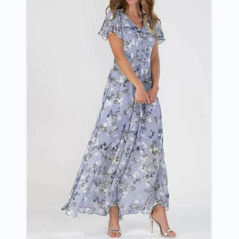 Eliza - Bloemen maxi jurk met vlindermouwen