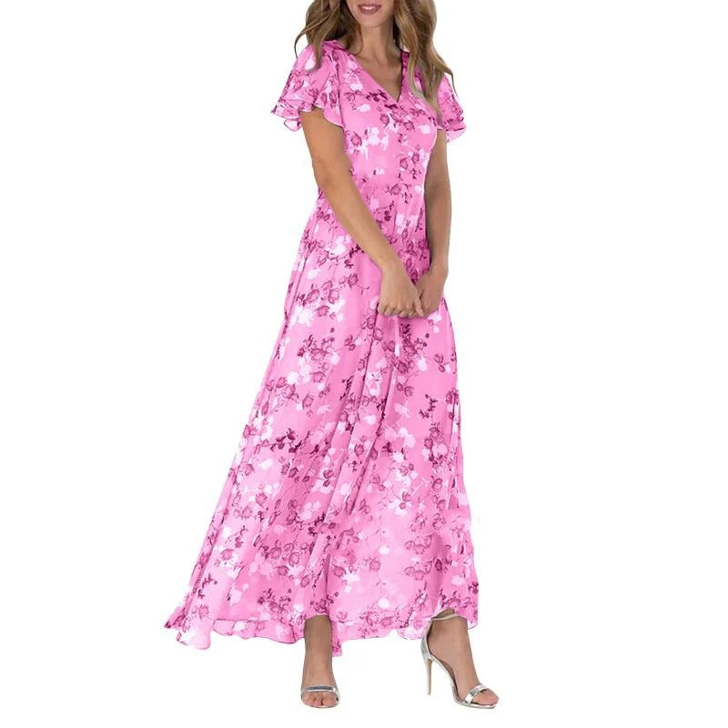 Eliza - Bloemen maxi jurk met vlindermouwen