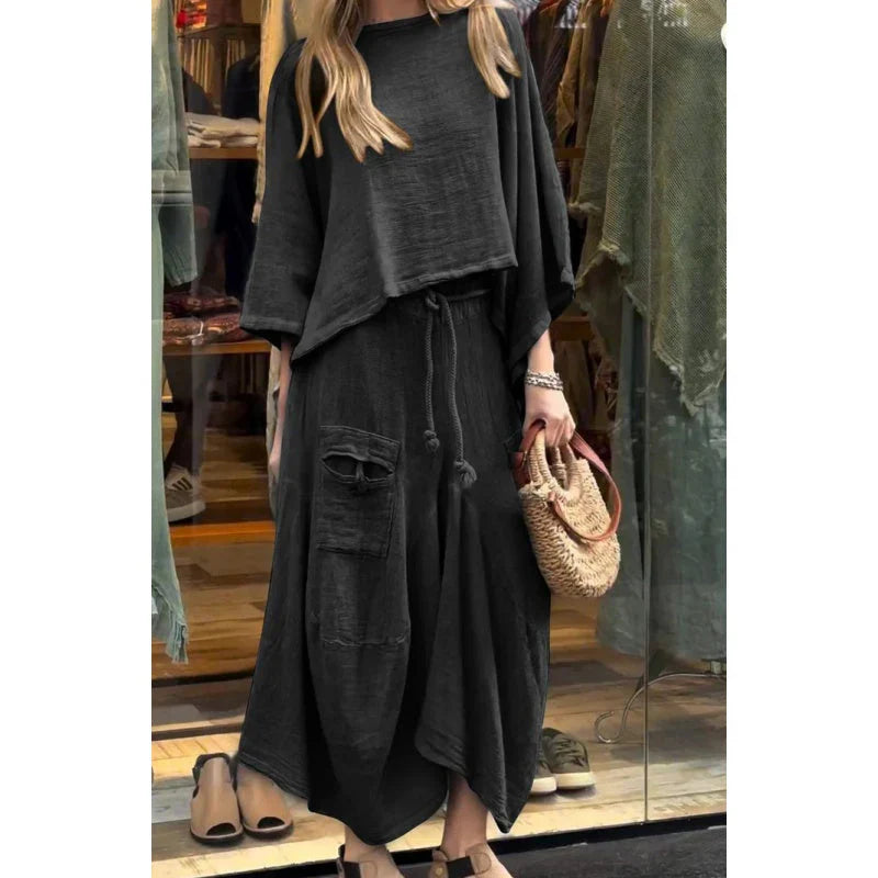 Jocosa - Tweedelig damesensemble met losse top en midi broekrok