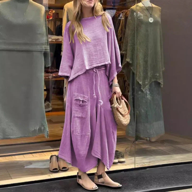 Jocosa - Tweedelig damesensemble met losse top en midi broekrok