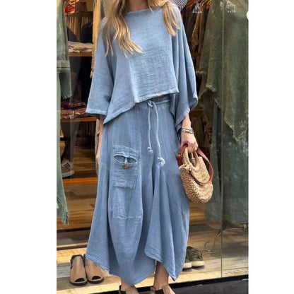 Jocosa - Tweedelig damesensemble met losse top en midi broekrok