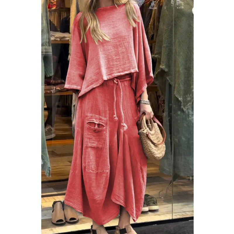 Jocosa - Tweedelig damesensemble met losse top en midi broekrok