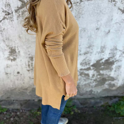 Florentia - Relaxed V-hals gebreide top met zijsplitten